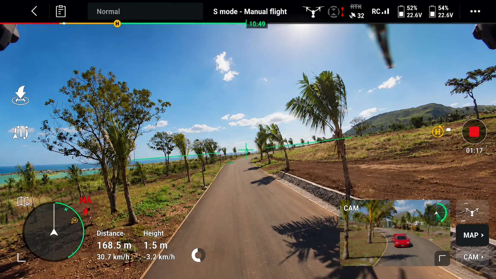 Low-altitude DJI Inspire 3 tracking shot filmed in Mauritius